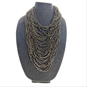 Artisan Long Multi Strand Earthy Boho Seed Bead Collar Bib Statement Necklace